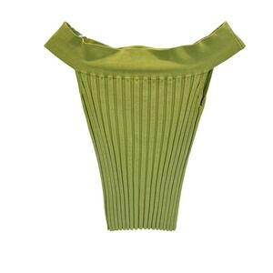 Lucia Burns Lime Green Ribbed Off The Shoulder Top Y2K 90s Size Med, Fits Small